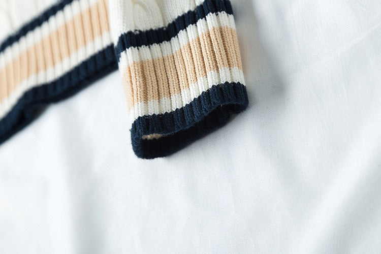 Preppy Striped Sweater with Trim