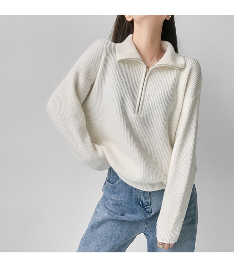 Women’s Sweater with Collar, in Fleece Fabric