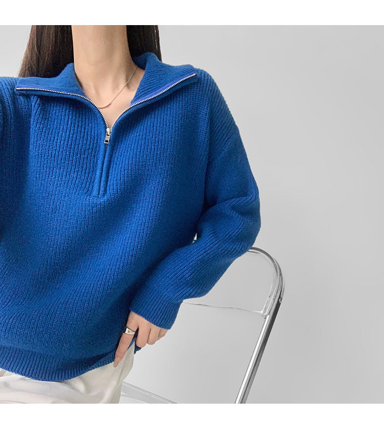 Women’s Sweater with Collar, in Fleece Fabric