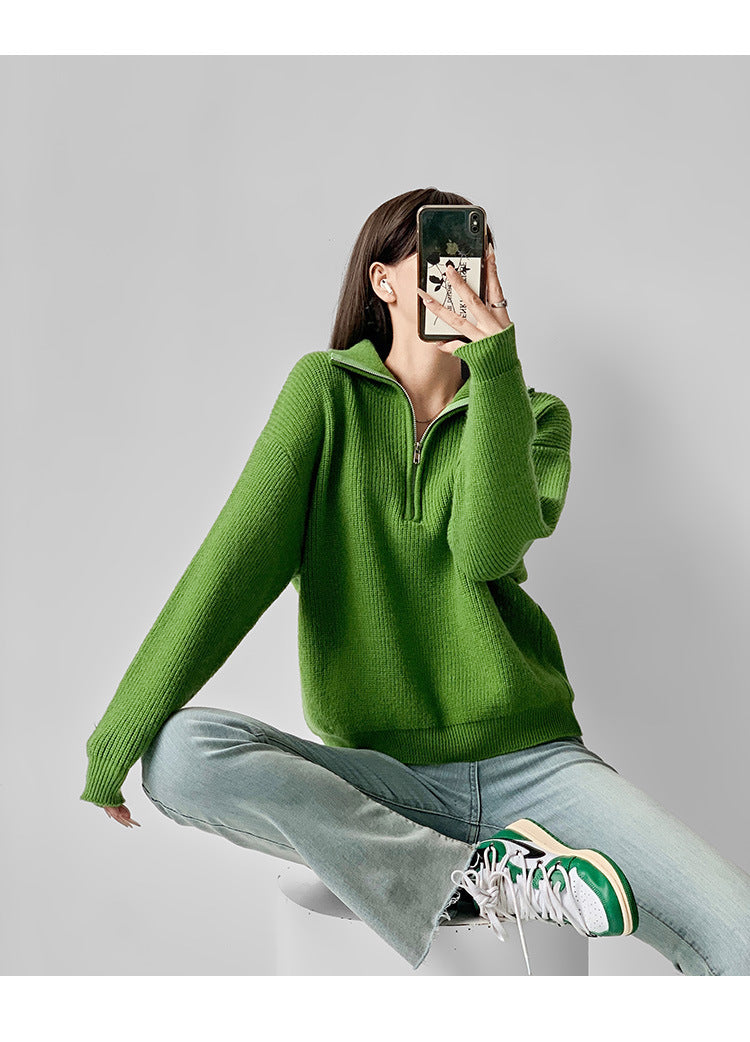 Women’s Sweater with Collar, in Fleece Fabric