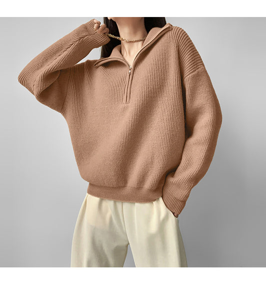 Women’s Sweater with Collar, in Fleece Fabric