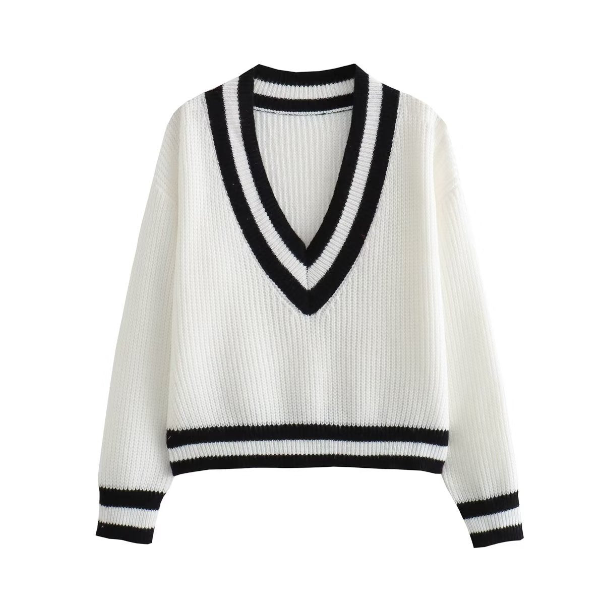 Women’s Striped Sweater with V-Neck