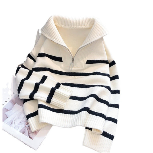 Women’s Winter Striped Sweater with Zipper