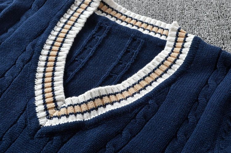 Preppy Striped Sweater with Trim