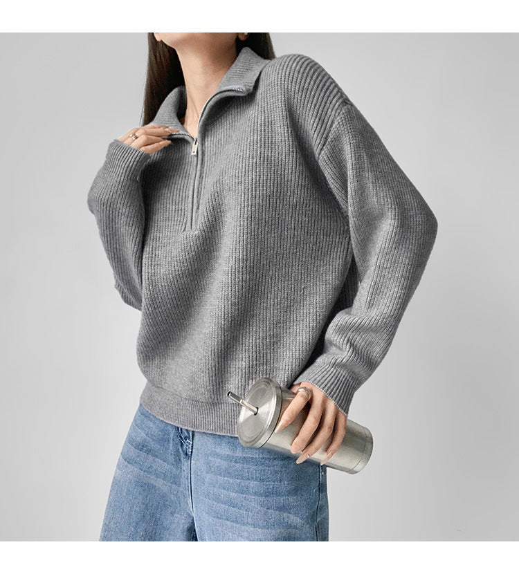 Women’s Sweater with Collar, in Fleece Fabric