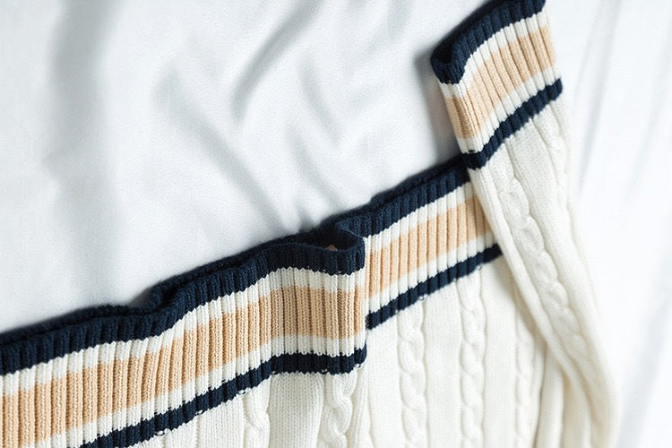 Preppy Striped Sweater with Trim