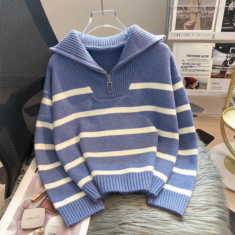 Women’s Winter Striped Sweater with Zipper