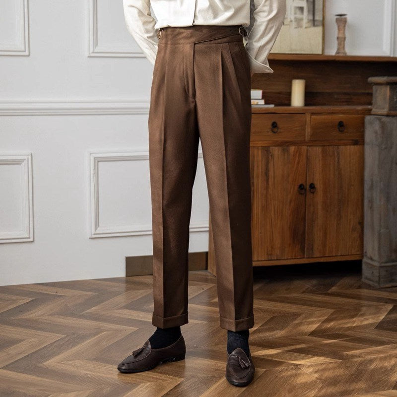 Men’s Casual British-Style Pants with Vertical Stripes