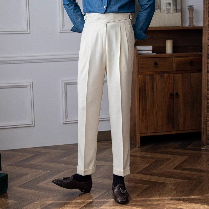 Men’s Casual British-Style Pants with Vertical Stripes