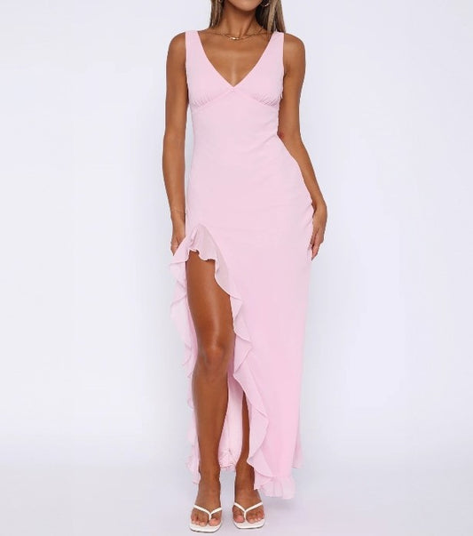Dress with Slit and Ruffles