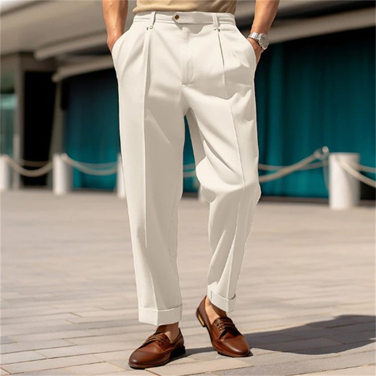 Men’s Solid Color Pants with Vertical Stripes