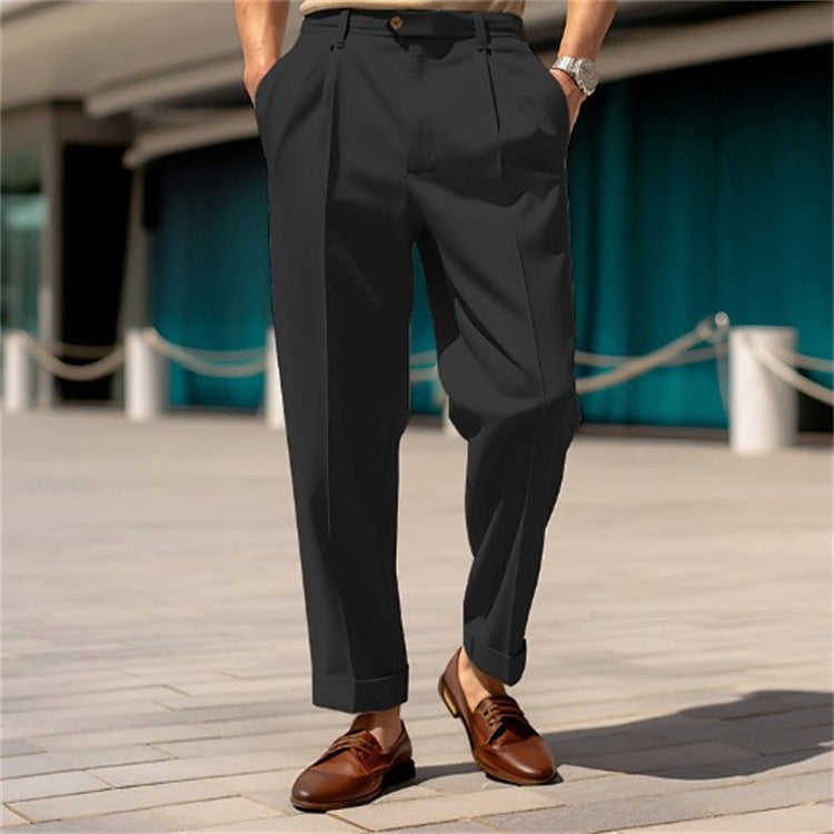 Men’s Solid Color Pants with Vertical Stripes
