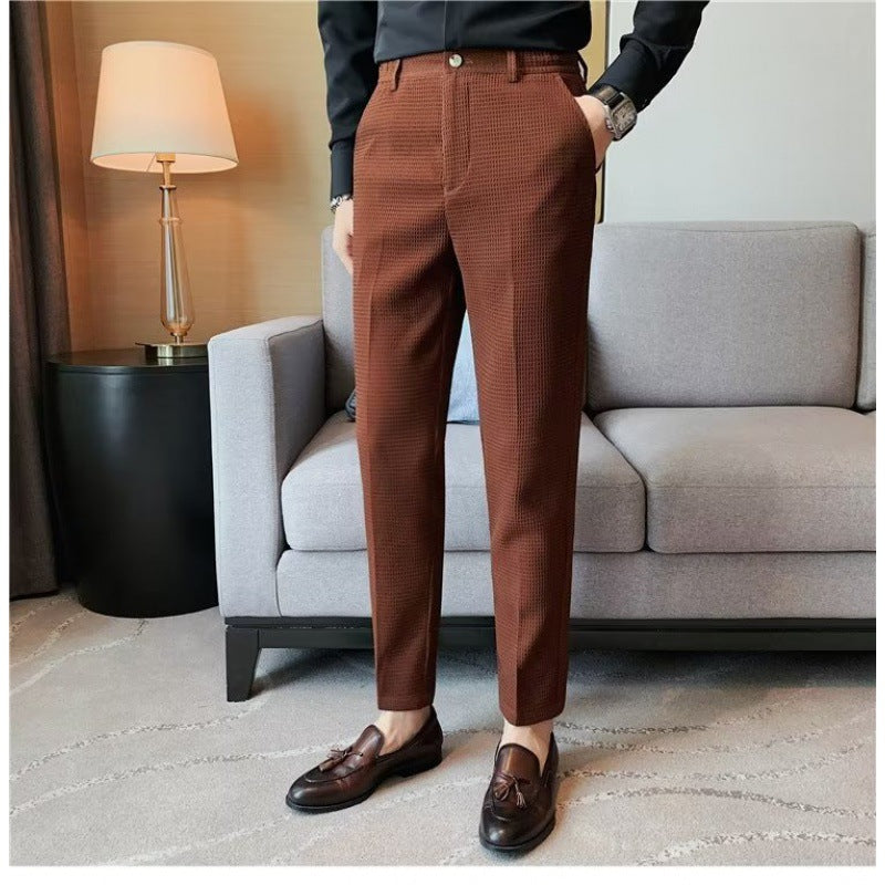 Men’s Casual Waffle Pants with Vertical Stripes