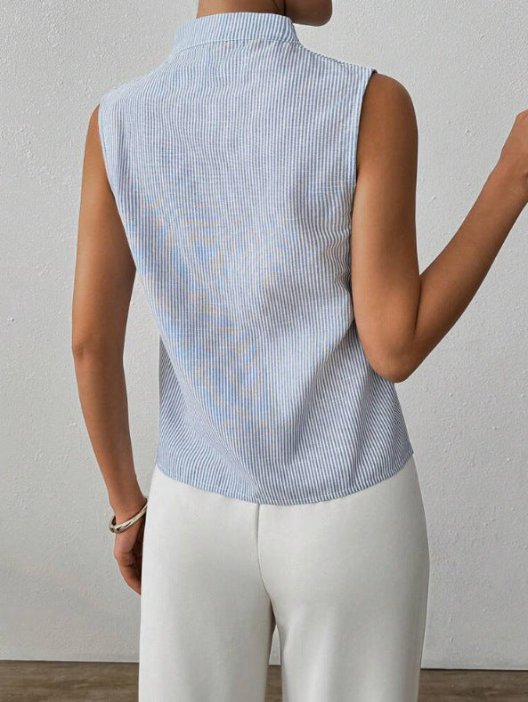 Sleeveless Striped Blouse with V-Neck