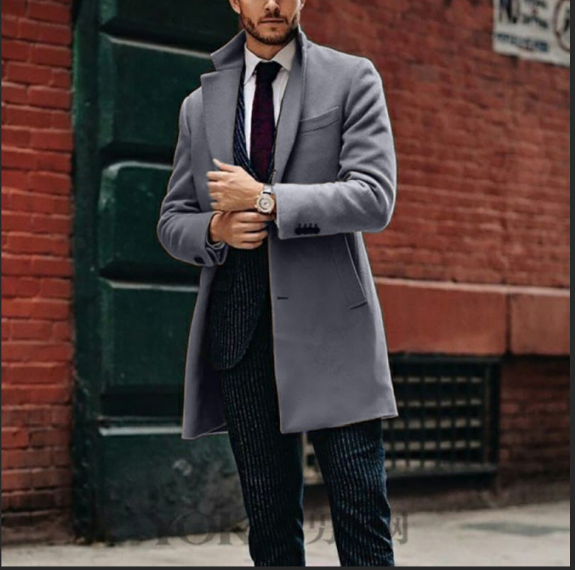 Long Double-Breasted Coat with Buttoned Sleeves