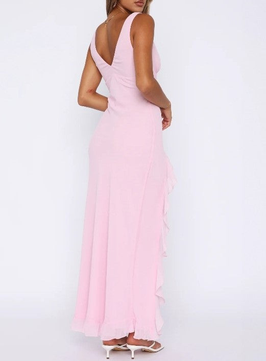 Dress with Slit and Ruffles