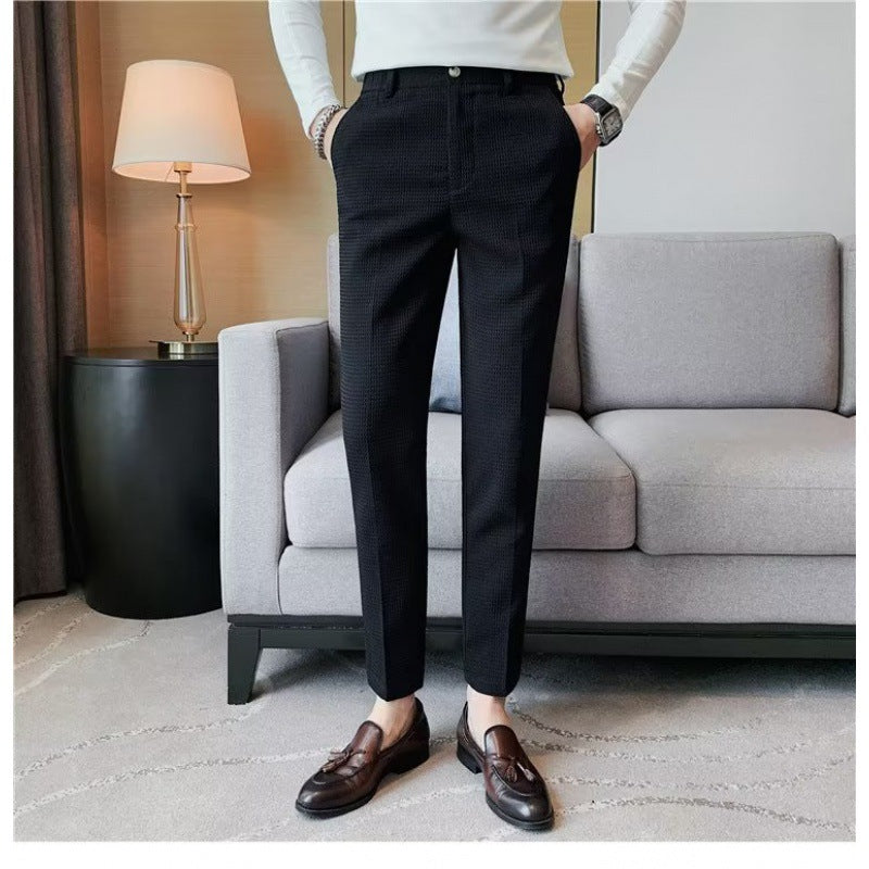 Pantaloni Casual da Uomo in Tessuto Waffle con Righe Verticali