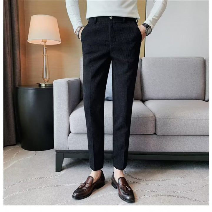 Pantaloni Casual da Uomo in Tessuto Waffle con Righe Verticali